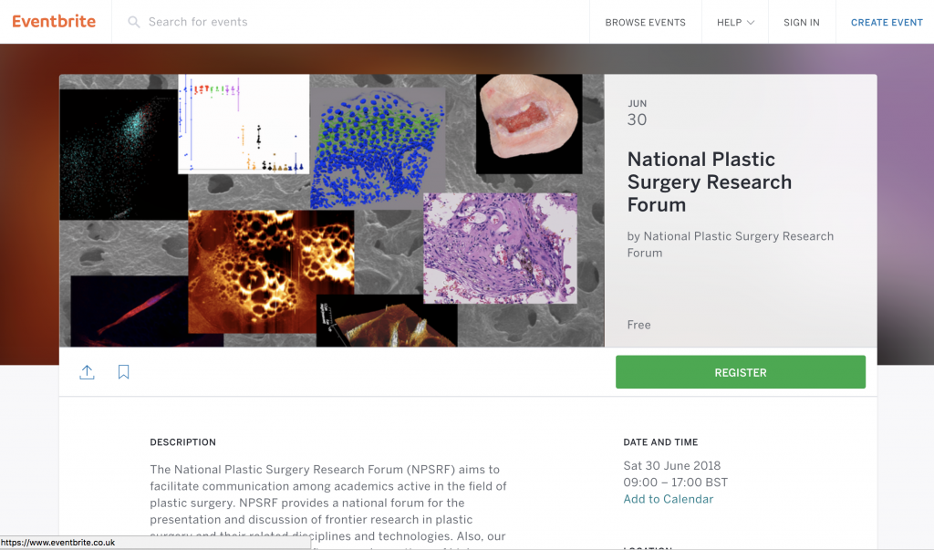 Eventbrite Registration for the NPSRF (National Plastic Surgery Research Forum) Meeting
